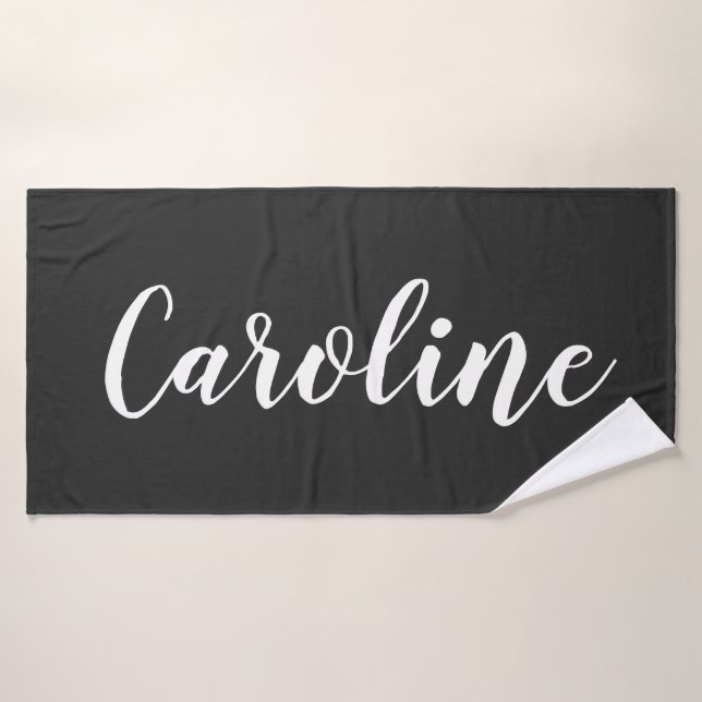 Personalized Chic Calligraphy Name Black and White Bath Towel Set (Bath Towel)