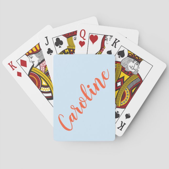 Personalized Chic Calligraphy Name Blue Orange Poker Cards (Back)