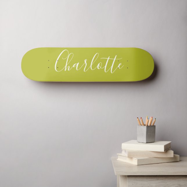 Personalized Chic Calligraphy Name Lime Chartreuse Skateboard (Wall Art (Horz))