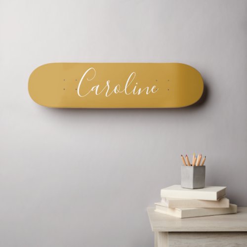 Personalized Chic Calligraphy Name Mustard Yellow Skateboard