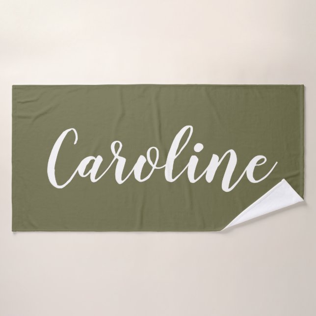 Personalized Chic Calligraphy Name Olive Green Bath Towel Set (Bath Towel)