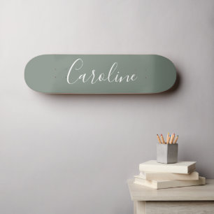 Personalized Chic Calligraphy Name Sage Green Skateboard