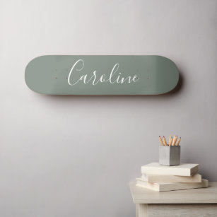 Personalized Chic Calligraphy Name Sage Green Skateboard