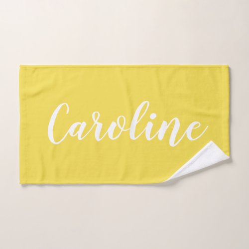 Personalized Chic Calligraphy Name Summer Yellow Bath Towel Set