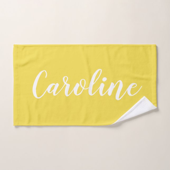 Personalized Chic Calligraphy Name Summer Yellow Bath Towel Set (Hand Towel)