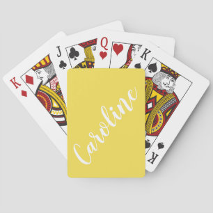 Personalized Chic Calligraphy Name Summer Yellow Poker Cards