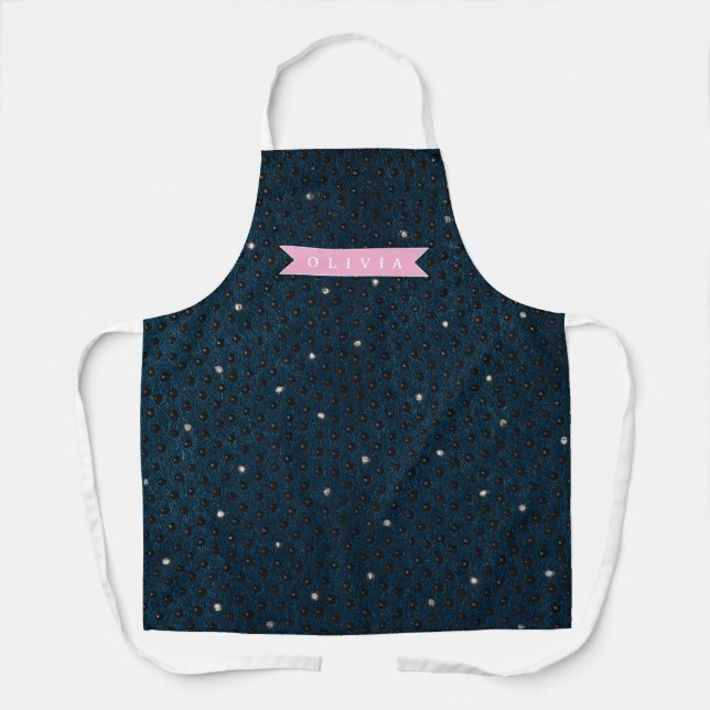 Personalized chic dark denim rhinestone pattern apron (Front)