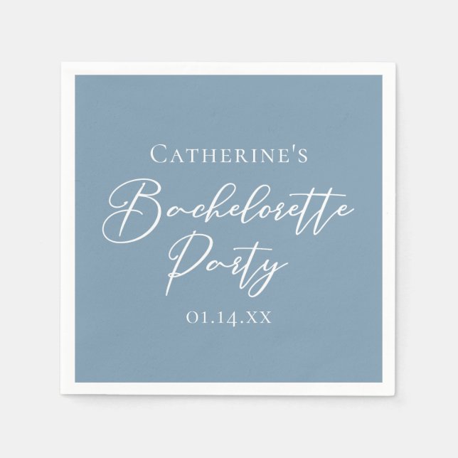 Personalized Chic Dusty Blue Bachelorette Party Napkins (Front)