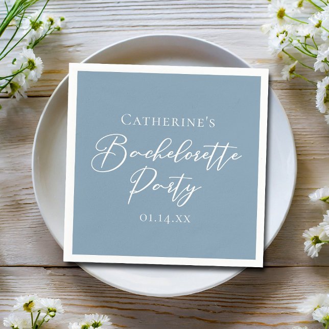 Personalized Chic Dusty Blue Bachelorette Party Napkins (Creator Uploaded)