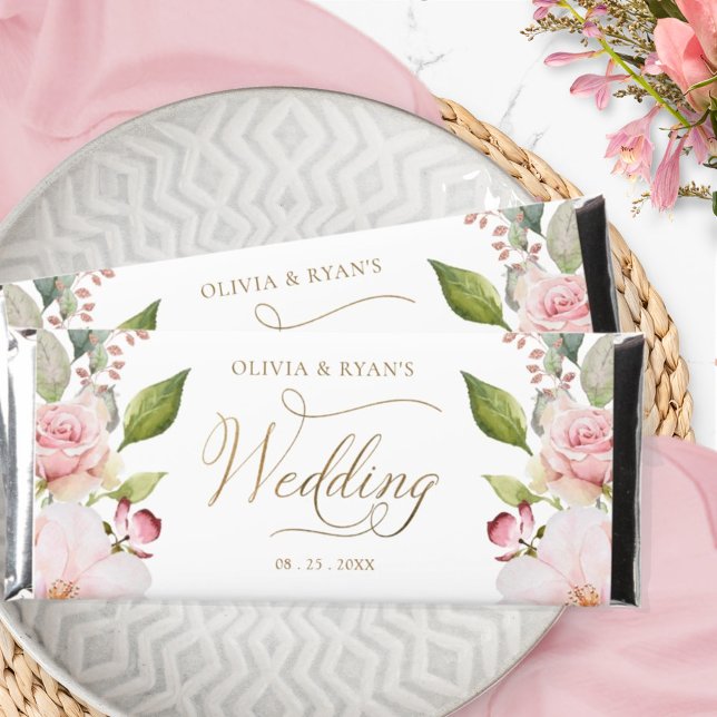 Personalized Chic Dusty Rose Pink Floral Wedding Hershey Bar Favors (Creator Uploaded)
