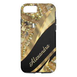 Personalized chic elegant black and gold bling iPhone 8/7 case