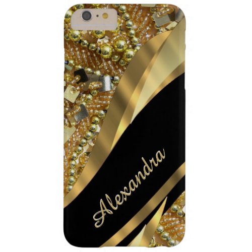 Personalized chic elegant black and gold bling barely there iPhone 6 plus case