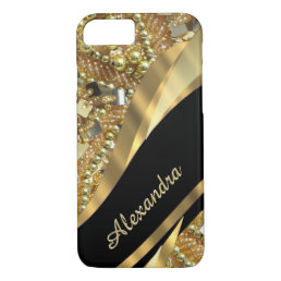 Personalized chic elegant black and gold bling iPhone 8/7 case