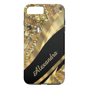 Personalized chic elegant black and gold bling iPhone 8 plus/7 plus case
