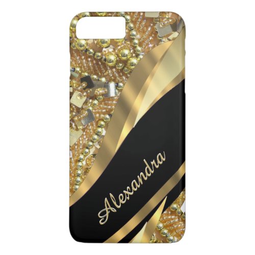 Personalized chic elegant black and gold bling iPhone 8 plus7 plus case