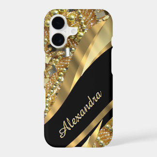 Personalized chic elegant black and gold bling iPhone 17 case