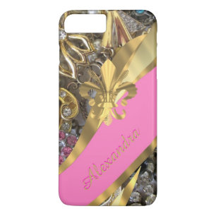 Personalized chic elegant gold and pink bling iPhone 8 plus/7 plus case