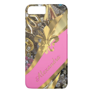 Personalized chic elegant gold and pink bling iPhone 8 plus/7 plus case