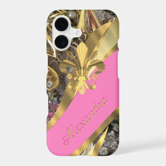 Personalized chic elegant gold and pink bling iPhone 17 case