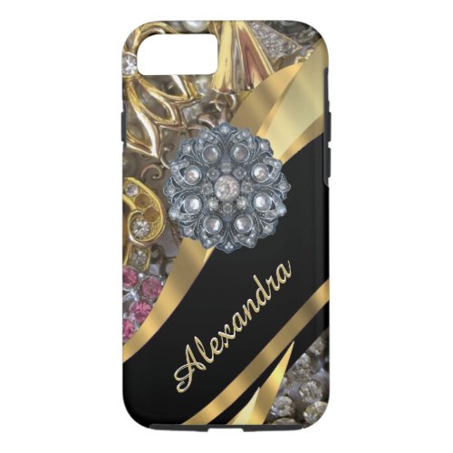 Personalized chic elegant gold rhinestone bling iPhone 87 case
