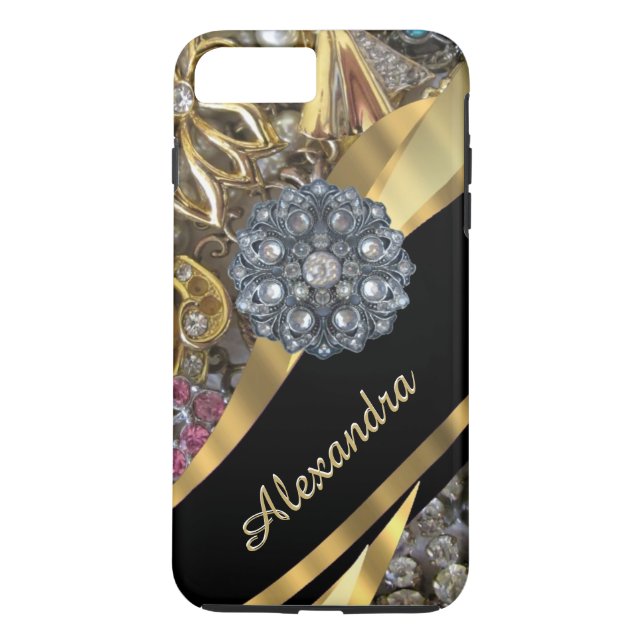 Personalized chic elegant gold rhinestone bling Case-Mate iPhone case (Back)