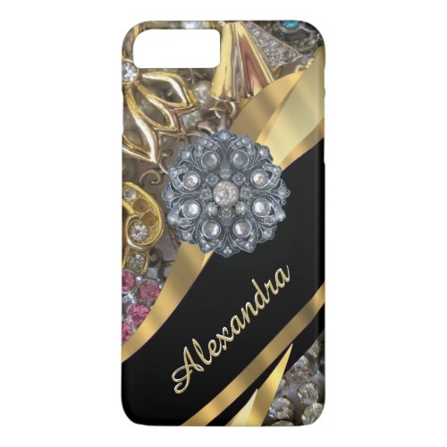 Personalized chic elegant gold rhinestone bling iPhone 8 plus7 plus case