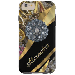 Personalized chic elegant gold rhinestone bling tough iPhone 6 plus case