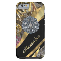 Personalized chic elegant gold rhinestone bling tough iPhone 6 case