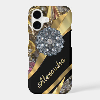Personalized chic elegant gold rhinestone bling iPhone 17 case