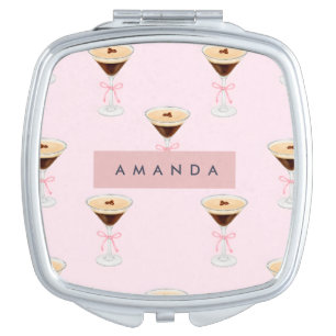Personalized Chic Espresso Cocktail Pattern Compact Mirror