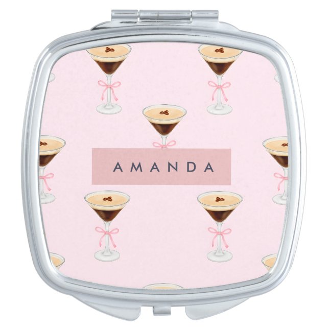 Personalized Chic Espresso Cocktail Pattern Compact Mirror (Front)