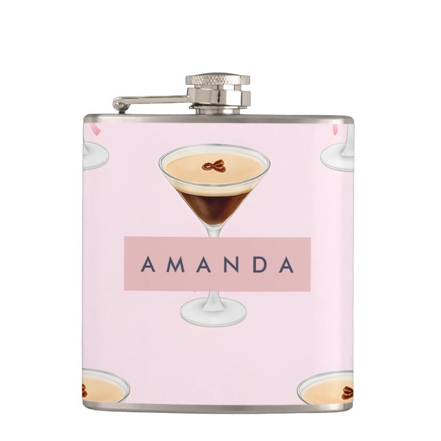Personalized Chic Espresso Cocktail Pattern Flask (Front)