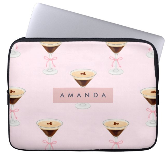 Personalized Chic Espresso Cocktail Pattern Laptop Sleeve (Front)