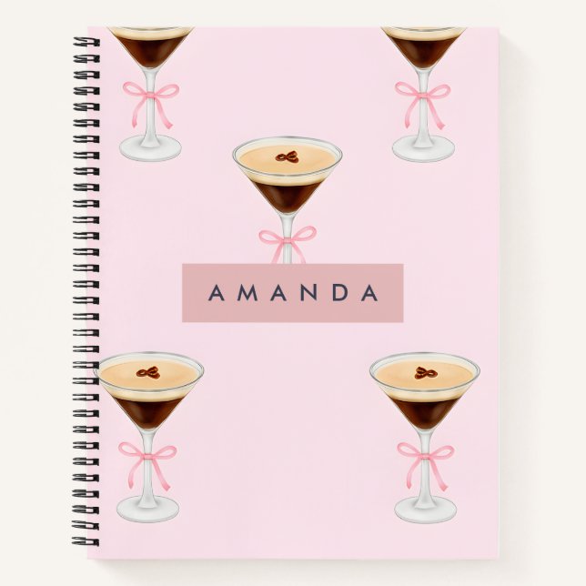 Personalized Chic Espresso Cocktail Pattern Notebook (Front)