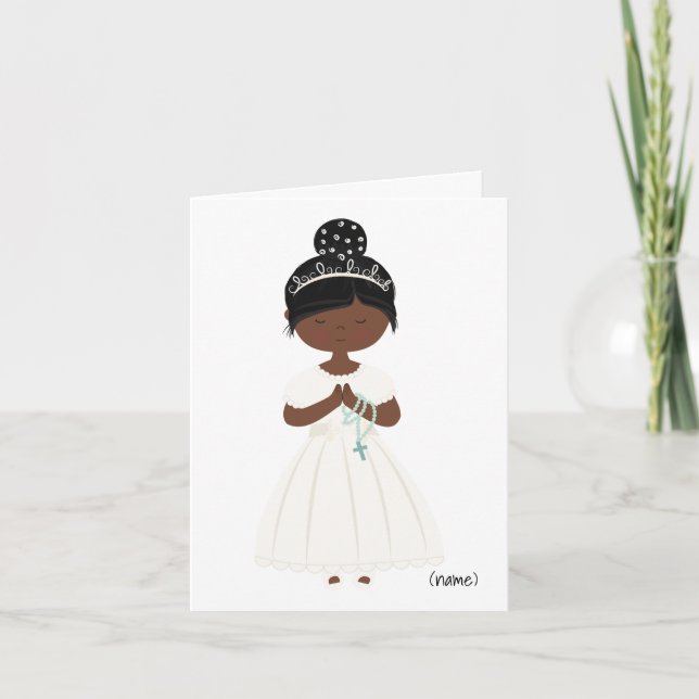 Personalized Chic First Holy Communion-Black Girl Card (Front)