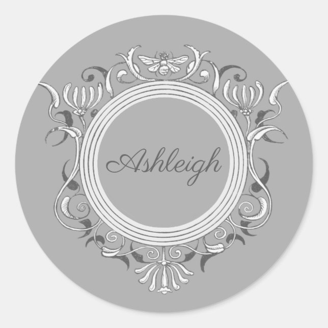 Personalized Chic Floral Decorative Classic Round Sticker (Front)