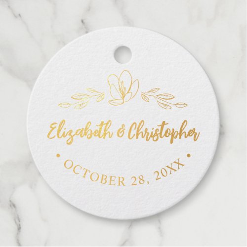 Personalized Chic Floral leaves Wedding  Foil Favor Tags