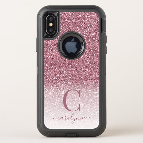Personalized Chic Girly Blush Pink Ombre Glitter OtterBox Defender iPhone XS Case