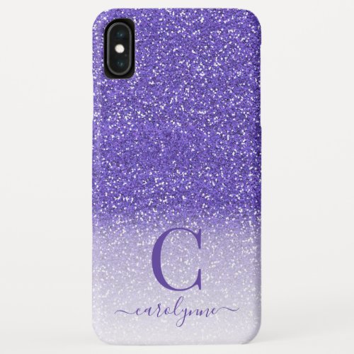 Personalized Chic Girly Purple Ombre Glitter iPhone XS Max Case
