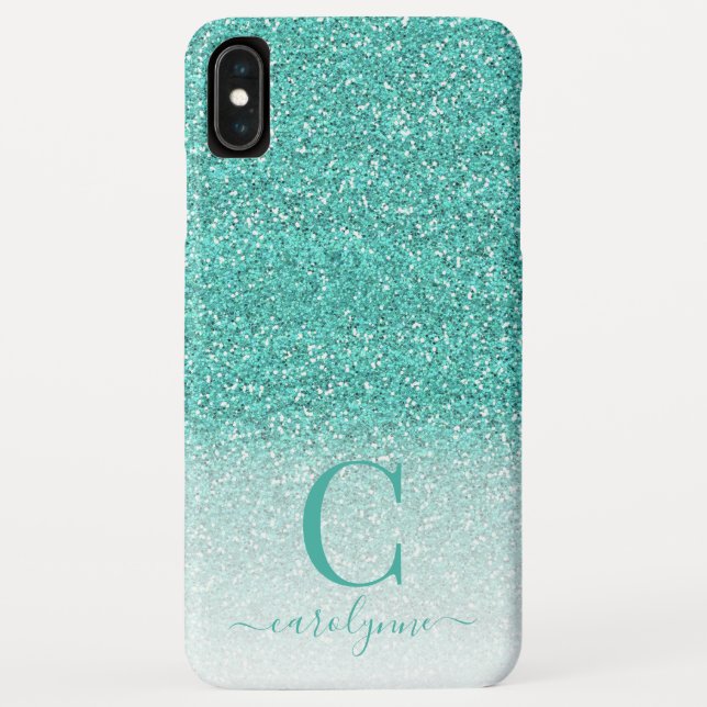 Personalized Chic Girly Teal Green Ombre Glitter Case-Mate iPhone Case (Back)