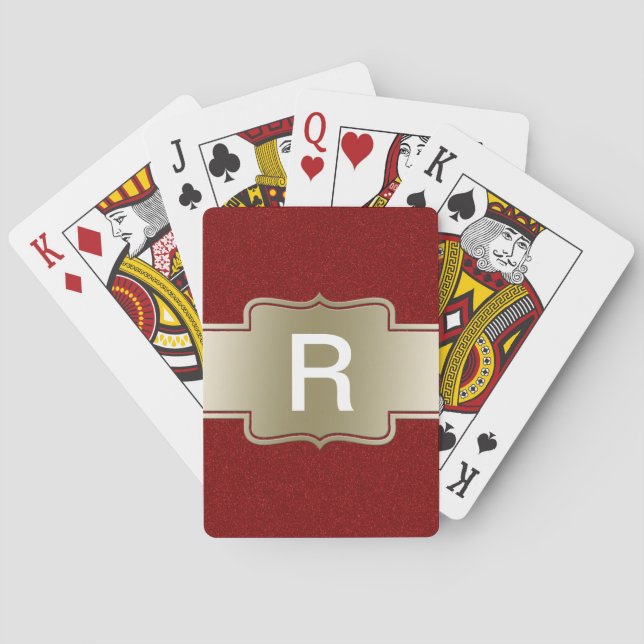 Personalized Chic Gold and Red Glitter Effect Poker Cards (Back)