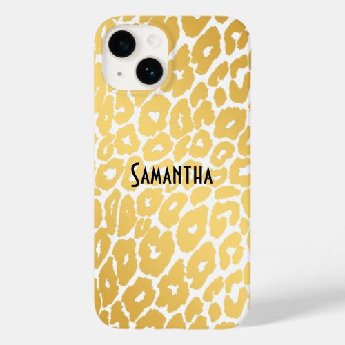 Personalized Chic Gold Leopard Print on White Case_Mate iPhone 14 Case