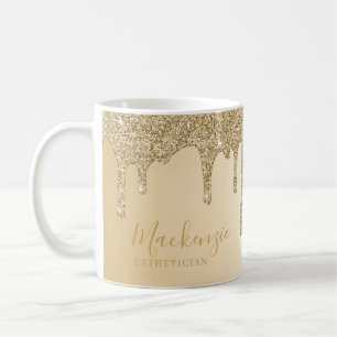 Personalized Chic Gold Sparkle Glitter Drips Coffee Mug