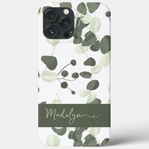 Personalized Chic green Eucalyptus modern pattern iPhone 13 Pro Max Case