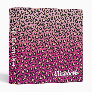 Personalized Chic Hot Pink Leopard Print 3 Ring Binder