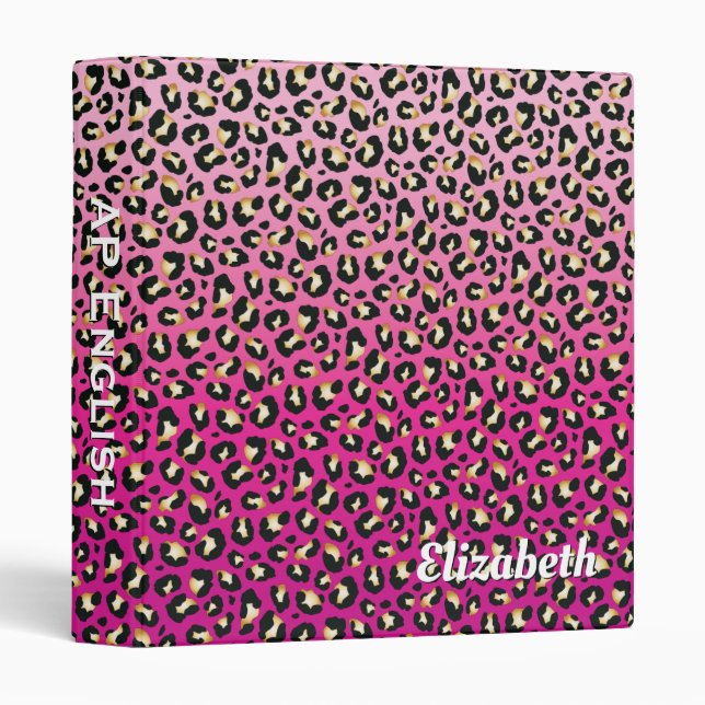 Personalized Chic Hot Pink Leopard Print 3 Ring Binder (Front/Spine)