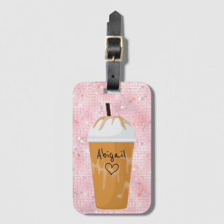 Personalized Chic Iced Coffee Bling Pink Luggage Tag
