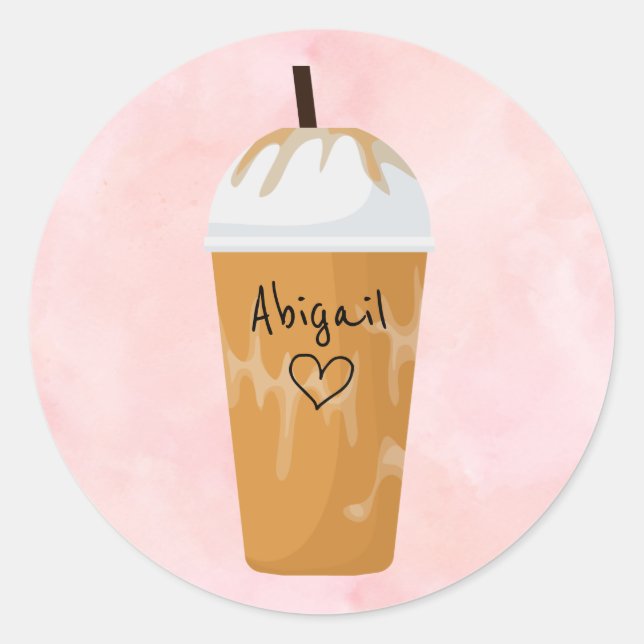 Personalized Chic Iced Coffee Trendy Pink Classic Round Sticker (Front)