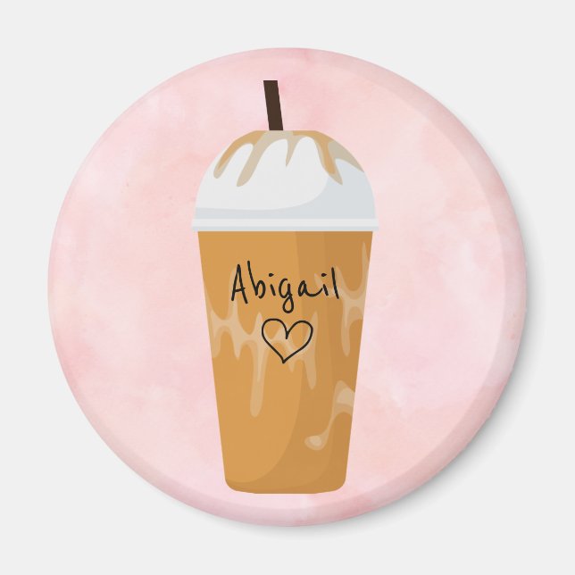 Personalized Chic Iced Coffee Trendy Pink Magnet (Front)