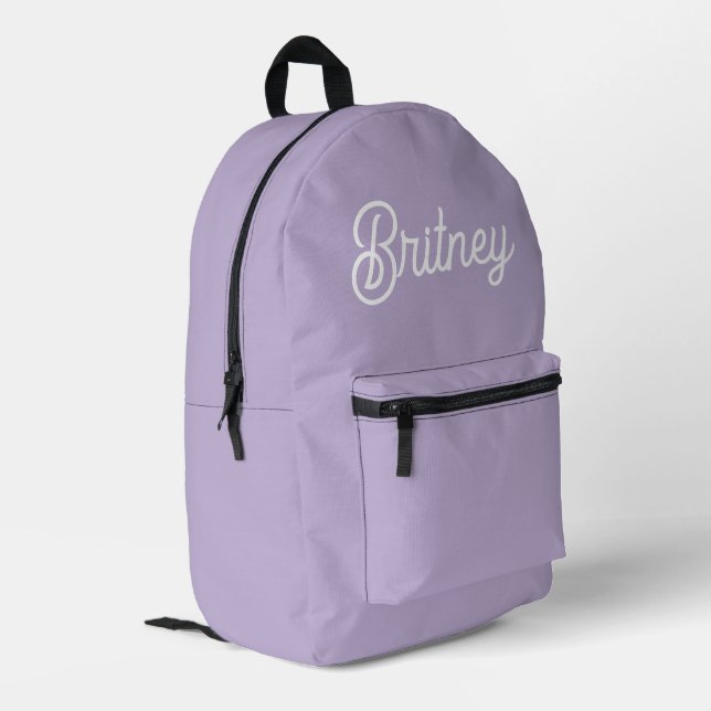 Personalized Chic Lavender Purple Monogram  Name Printed Backpack (Back Corner Left)